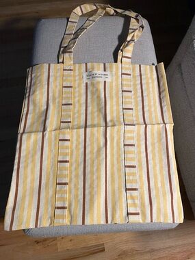 Sézane Yellow and Brown Striped Canvas Tote